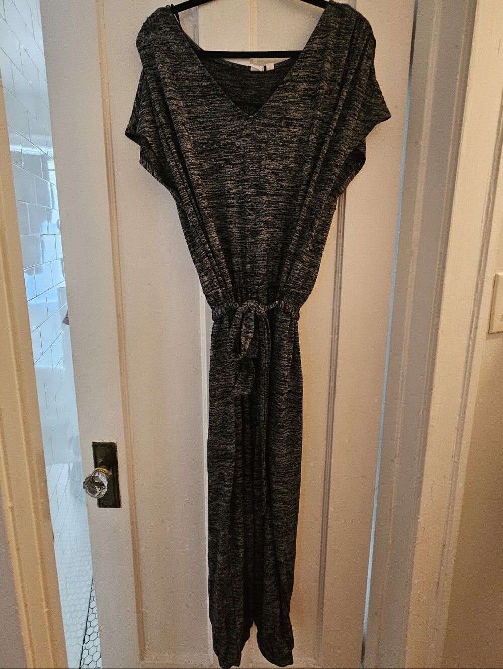 Gap L Dark Blue/White Soft V-Neck Jumpsuit With Tie